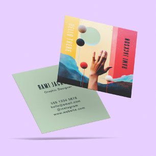 Trendy Unique Hello Colourful Abstract Artsy  Square Business Card