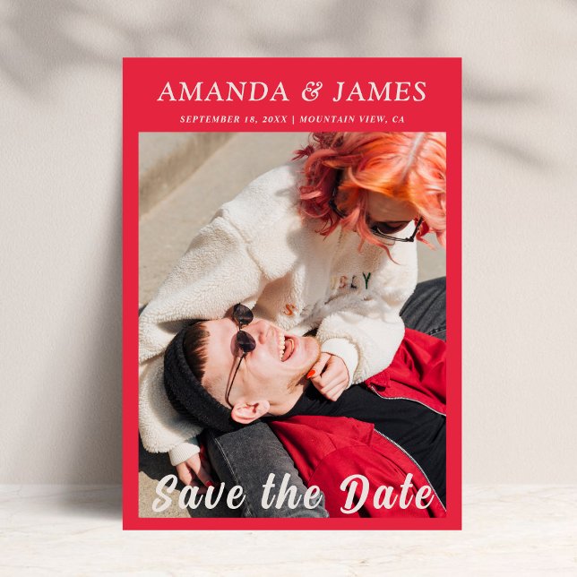 Trendy Unique Hot Pink Couple Photo Save The Date Invitation (Creator Uploaded)