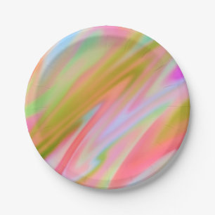Trendy Unique Pink Blue green abstract waves Paper Plate