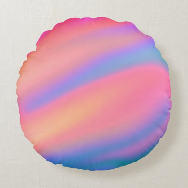 Trendy Unique Pink Blue green abstract waves  Round Cushion (Front)