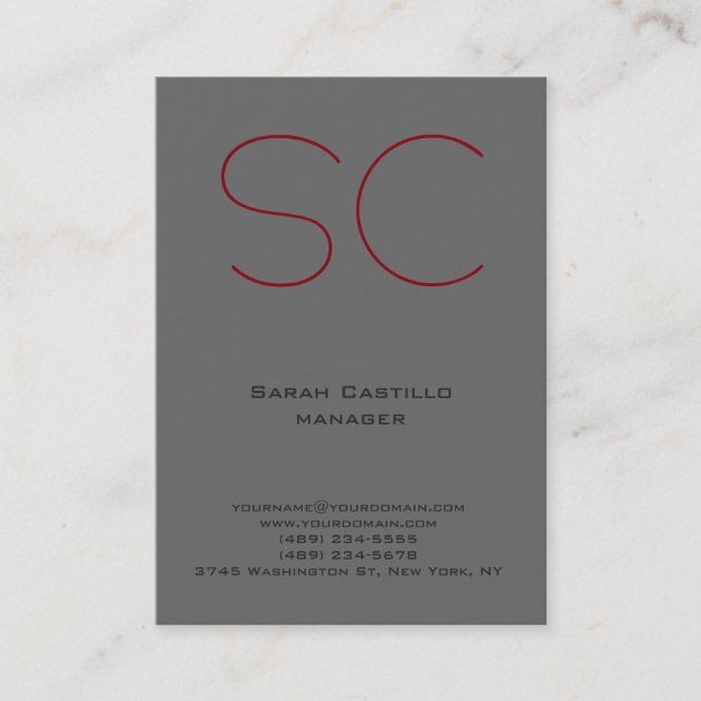 Trendy unique plain simple dim grey monogram business card (Front)