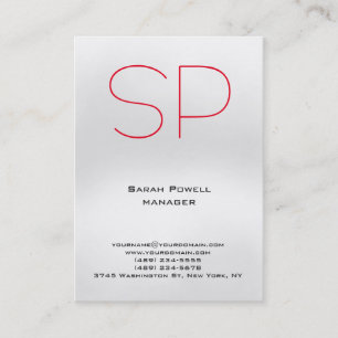 Trendy unique plain simple grey red monogram business card