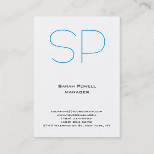Trendy unique plain simple white blue monogram business card