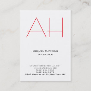 Trendy unique plain simple white red monogram business card
