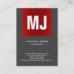 Trendy unique red grey vertical huge monogram business card