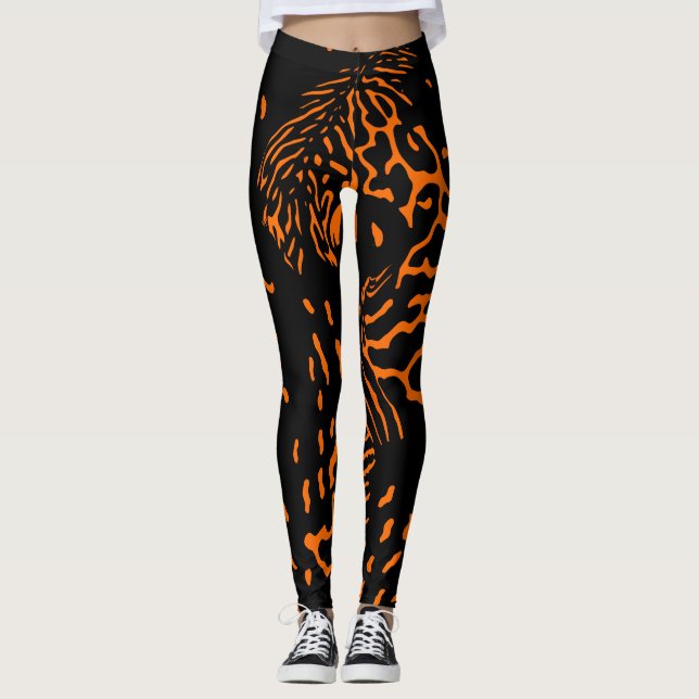 Trendy Unique Tiger Orange Animal Print Pattern Leggings (Front)