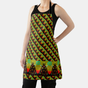 Trendy Unusual Whimsical Christmas Tree Folk Art Apron