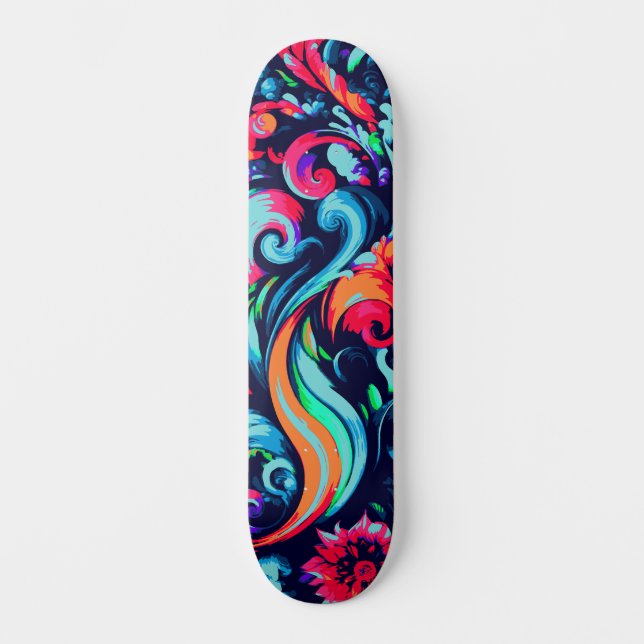 Trendy Urban Street Art Inspired Floral Skateboard (Front)