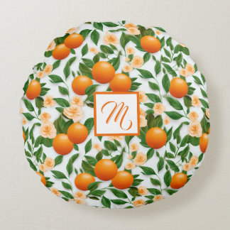 Trendy Valencia Orange Monogrammed Round Cushion