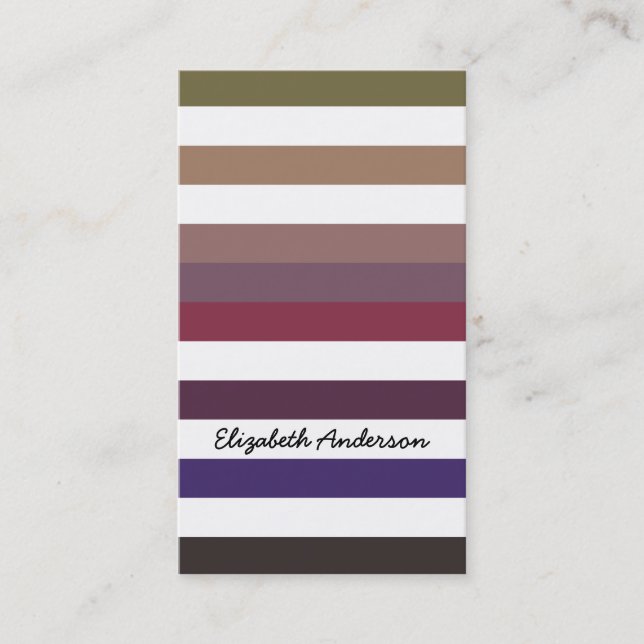Trendy Variegated Purple and White Stripes Pattern Business Card (Front)