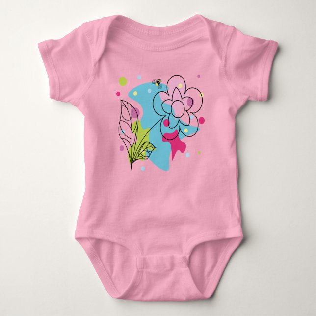 Trendy vector pattern of a summer flower in spots baby bodysuit (Front)