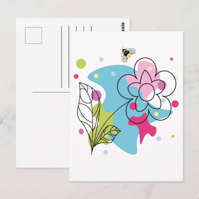 Trendy vector pattern of a summer flower in spots postcard (Front/Back)