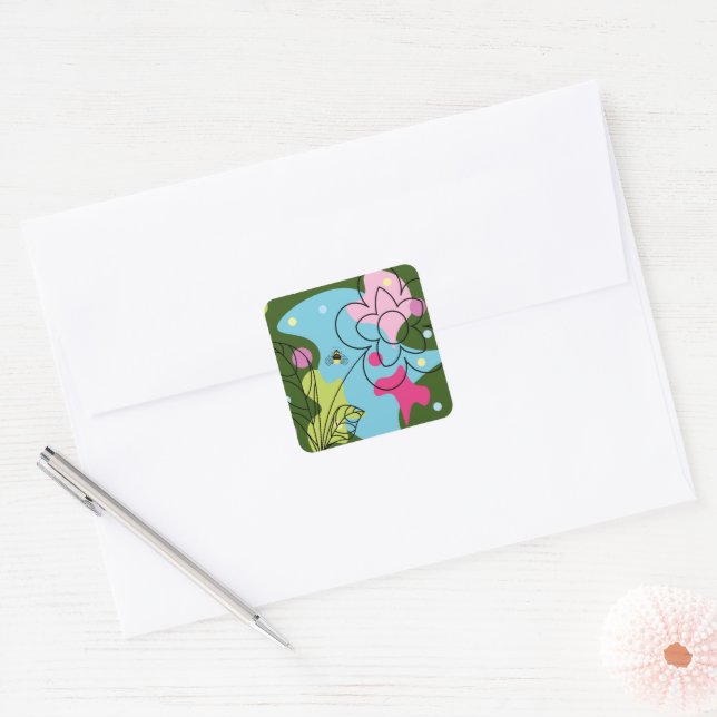 Trendy vector pattern of a summer flower in spots square sticker (Envelope)
