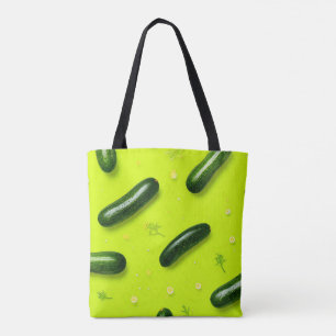 Trendy Vegetable Veggies Cucumber Illustration Tote Bag