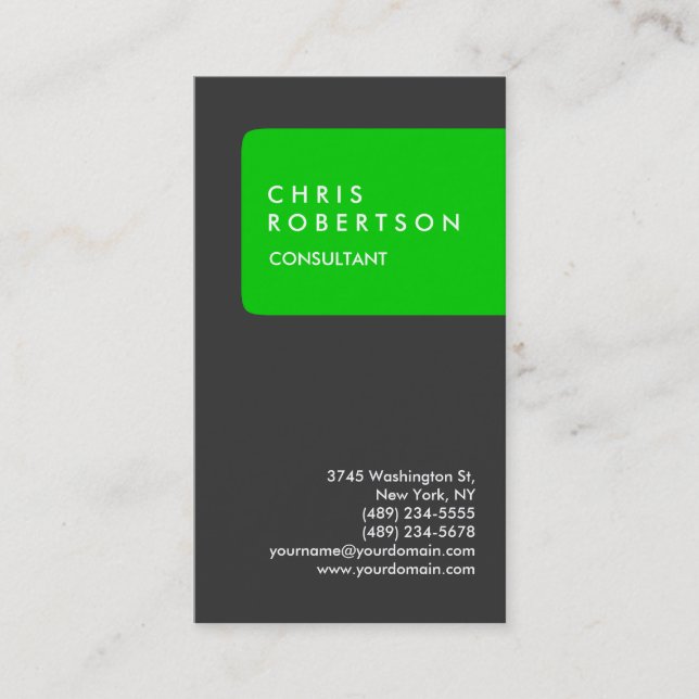 Trendy Vertical Grey Green Stripe Business Card (Front)