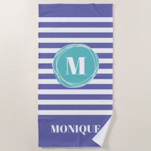 Trendy Very Peri Striped Monogram Custom Beach Towel
