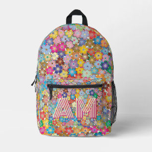 Trendy Vibrant Floral Backpack Custom Monogram