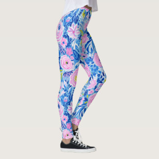 Trendy Vibrant Summer Resort Chic Floral Fashion Leggings
