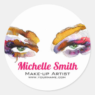 Trendy Vibrant Watercolor Eye Makeup Artist Classic Round Sticker