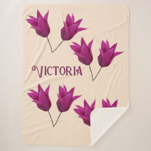Trendy Victoria name pink tulip flowers blanket