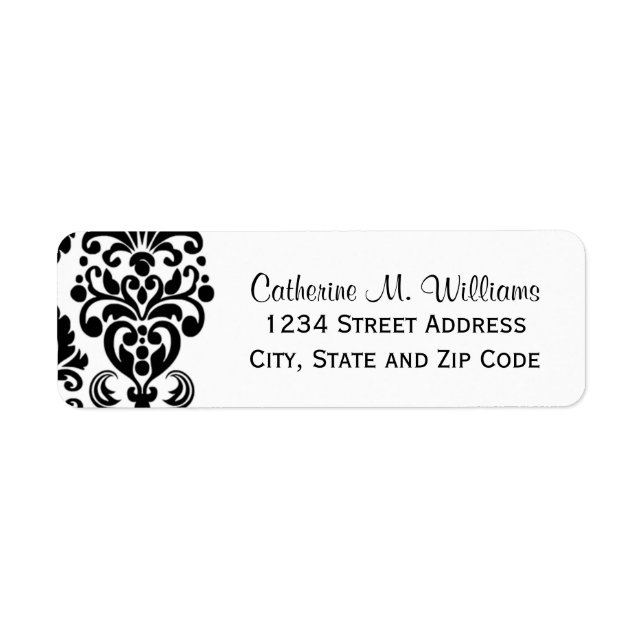 Trendy Victorian Black Lace Damask Return Address Label (Front)