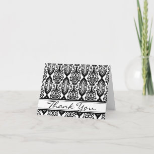 Trendy Victorian Black Lace Damask Thank You Card