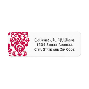Trendy Victorian Hot Pink Lace Damask Return Address Label