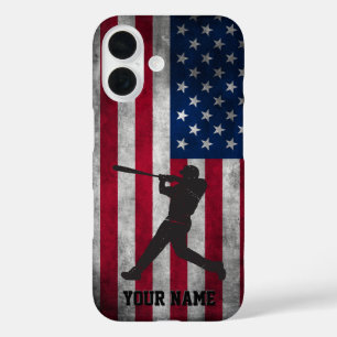 Trendy vintage American Flag Baseball Personalised iPhone 16 Case