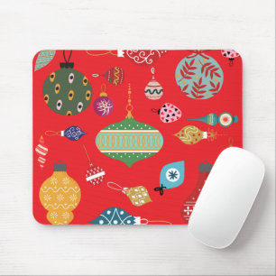 Trendy vintage Christmas ornaments Red background Mouse Pad