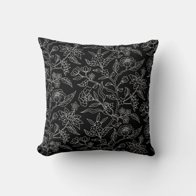 Trendy Vintage Inspired Black Floral Pattern  Cushion (Front)