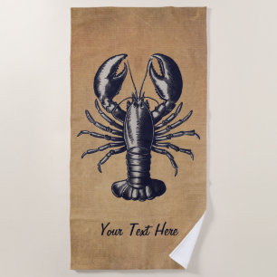 Trendy vintage Lobster Personalised Beach Towel
