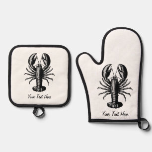Trendy vintage Lobster Personalised Oven Mitt & Pot Holder Set