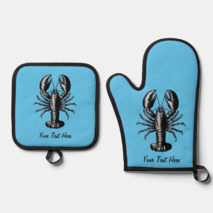 Trendy vintage Lobster  Personalised Oven Mitt & Pot Holder Set