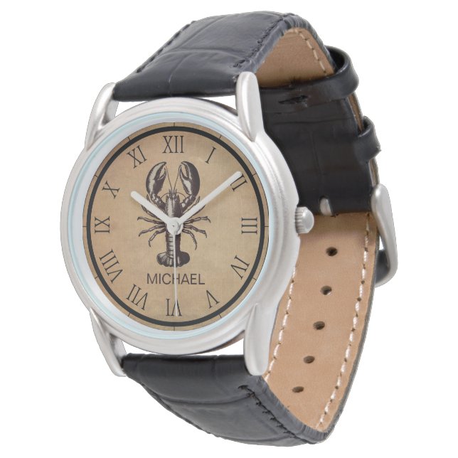 Trendy vintage Lobster Personalised Watch Brown (Angled)