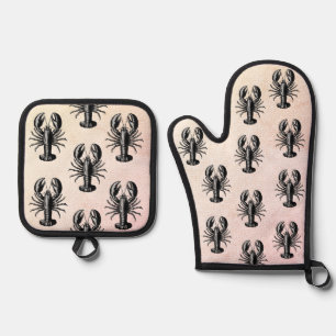Trendy vintage pattern Lobster Oven Mitt & Pot Holder Set