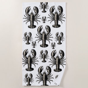 Trendy vintage pattern Lobster Personalised black Beach Towel