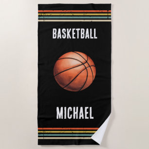 Trendy Vintage Personalised Basketball Black       Beach Towel