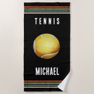 Trendy Vintage Personalized Tennis Black  Beach Towel