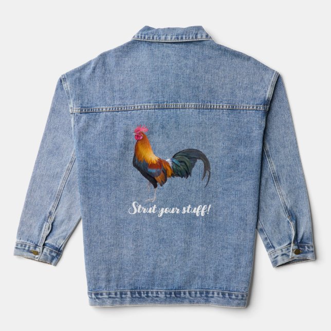 Trendy Vintage Rooster Denim Jacket (Back)
