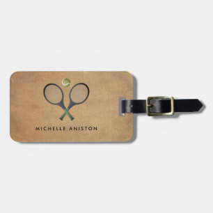 Trendy Vintage Tennis Racquet Ball Personalised Luggage Tag