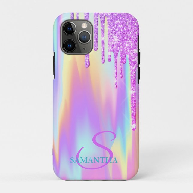 Trendy Violet Glitter Drips Ombre Holographic Case-Mate iPhone Case (Back)