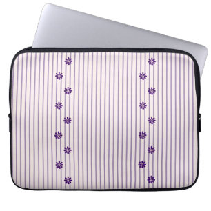 Trendy Violet Stripes and Purple Flower Rows Laptop Sleeve