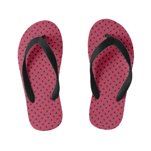 Trendy Viva Magenta and Black Dots  Kid's Thongs