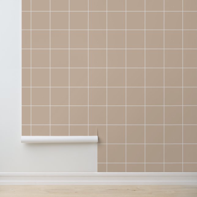 Trendy Warm Beige 6" Grid Wallpaper (Application)