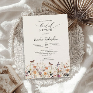 Trendy watercolor autumn wildflowers Bridal Shower Invitation