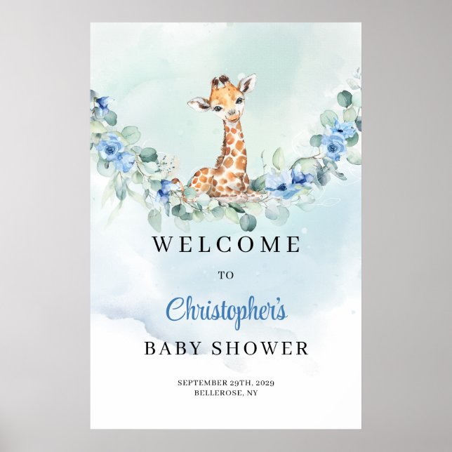 Trendy watercolor baby giraffe Baby Shower Welcome Poster (Front)