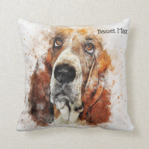 Trendy Watercolor Basset Hound Personalised Cushion