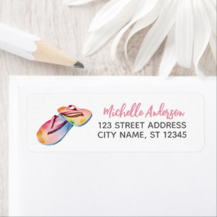 Trendy Watercolor Beach Flip Flops Return Address  Label