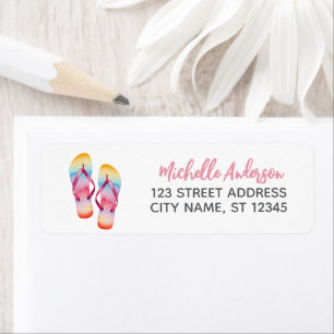 Trendy Watercolor Beach Flip Flops Return Address  Return Address Label