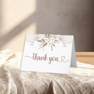 Trendy Watercolor Boho Floral Heart Script Thank You Card
